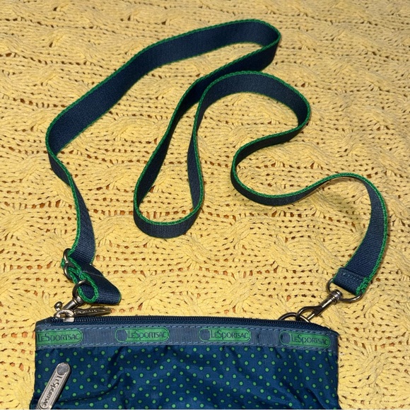 LeSportsac travel Classic polka dot 3-Zip Crossbody Bag green and dark blue - Picture 4 of 10